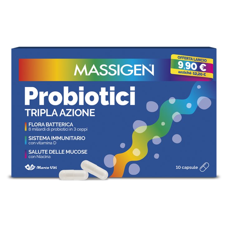 Massigen Probiotici - Integratore a base di fermenti lattici vivi - 10 capsule