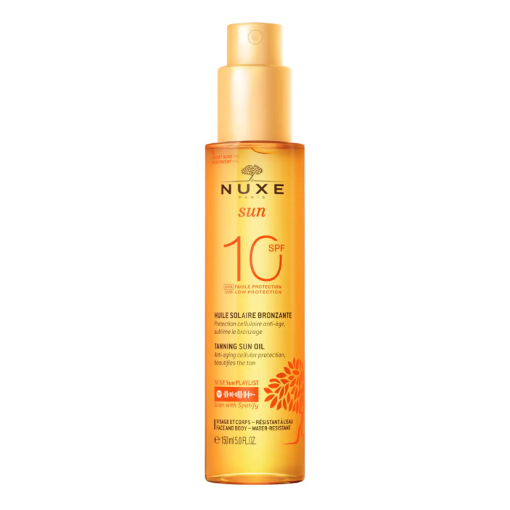 Nuxe Sun Olio Spray Solare Abbronzante Anti-Età SPF 10 - Olio spray solare viso e corpo - 150 ml