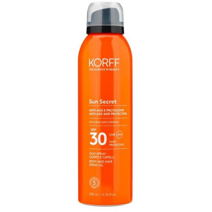 Korff Sun Secret Olio Spray Protettivo Anti-Età SPF30 - Olio spray solare corpo e capelli tocco secco - 200 ml