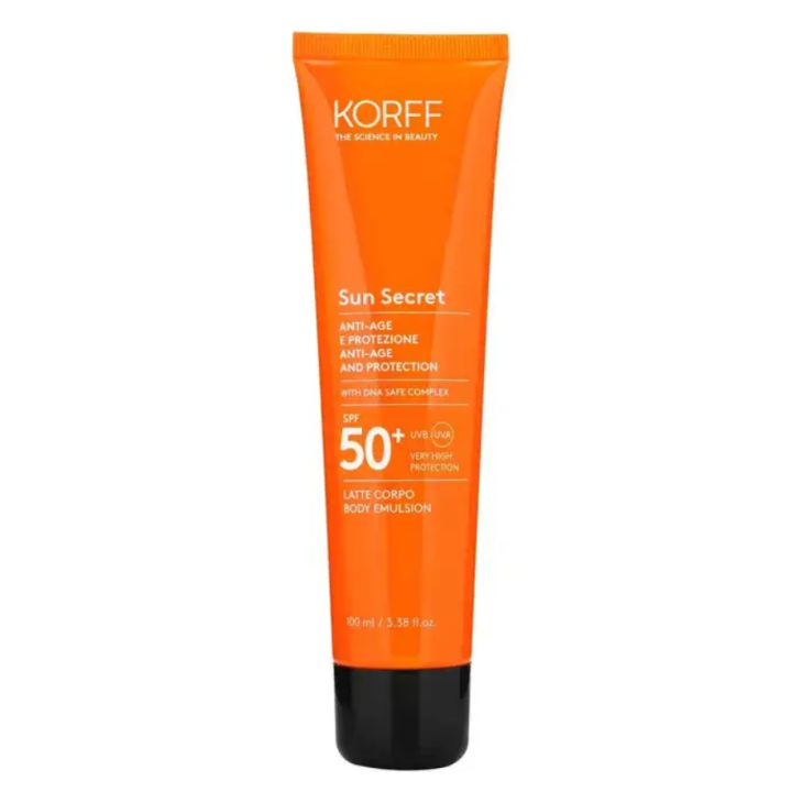 Korff Sun Secret Latte Protettivo Anti-Età SPF 50+ - Latte solare corpo protezione molto alta resistente all'acqua - 100 ml