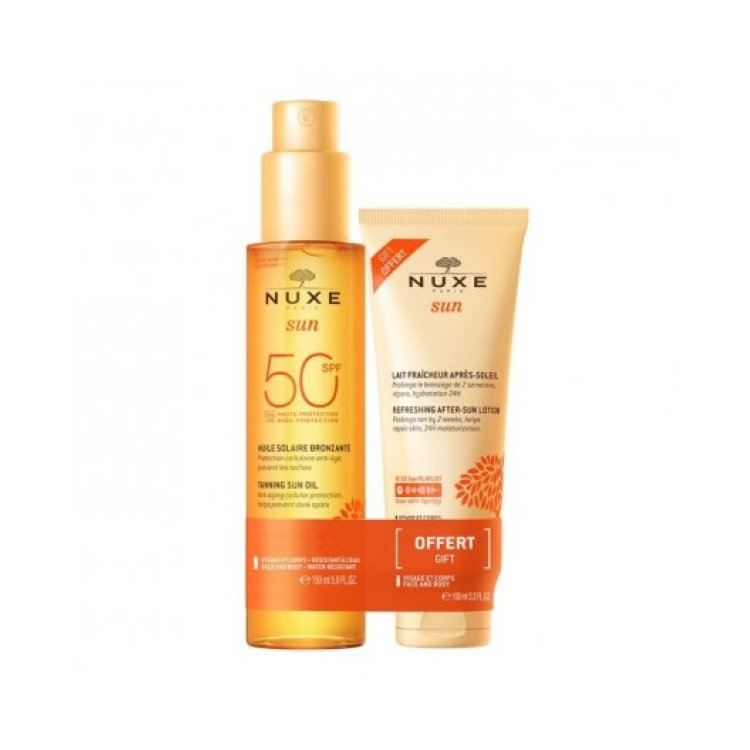 Nuxe Sun Duo Olio Solare SPF50 + Latte Doposole - Protezione solare molto alta per viso e corpo 150 ml + Latte doposole per viso e corpo 100 ml
