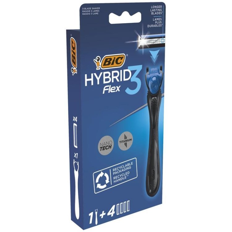 Bic Flex 3 Hybrid Rasoio con 4 Ricariche