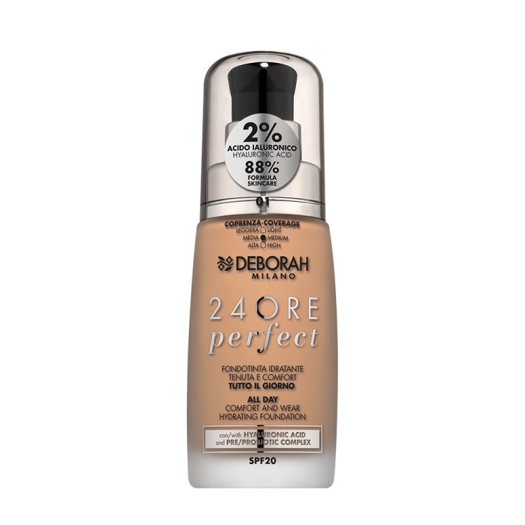 Deborah Milano Fondotinta 24 ore Perfect Nuova Formula Colore 04 - Fondotinta idratante lunga tenuta con SPF20 - 30 ml
