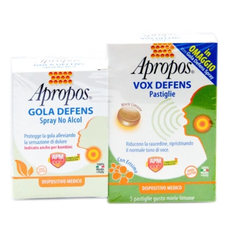 Apropos Gola Defens Spray No Alcool 20 ml + Vox Defence 5 Pastiglie Miele e Limone