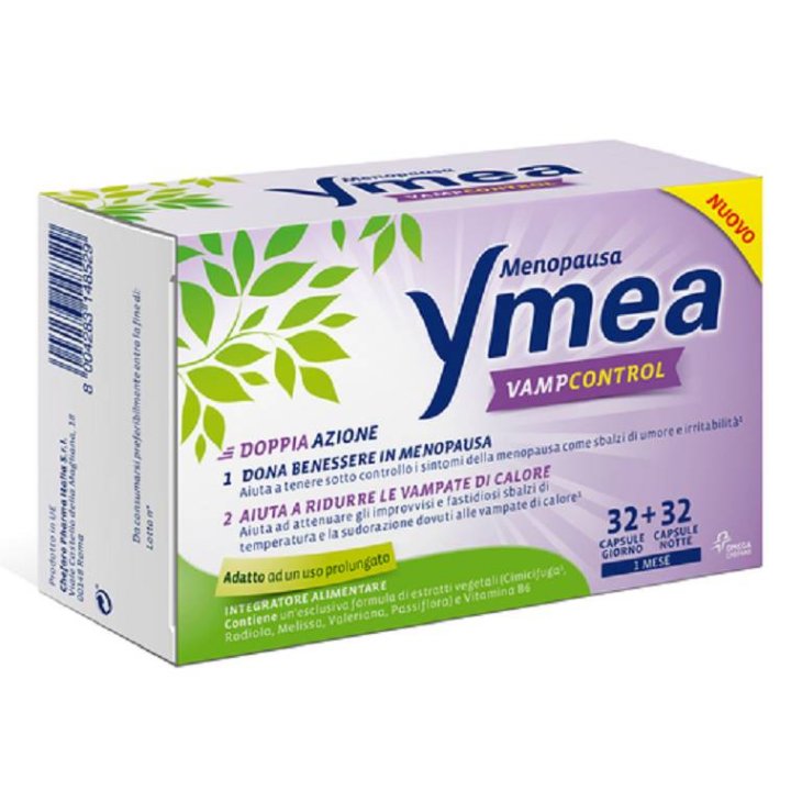 Ymea Vamp Control - Integratore per ridurre le vampate di calore in menopausa - 64 Capsule (32 giorno + 32 notte) 1 Mese di Trattamento