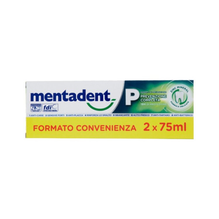 Mentadent P Dentrificio Prevenzione Completa - Antiplacca ed antitartaro - Confezione Bitubo - 2 x 75 ml