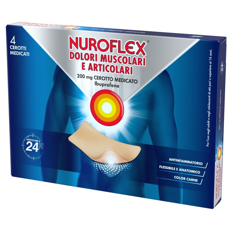 Nuroflex Dolori Muscolari e Articolari - Contro mal di schiena e strappi muscolari - 4 Cerotti Medicati - 200 mg