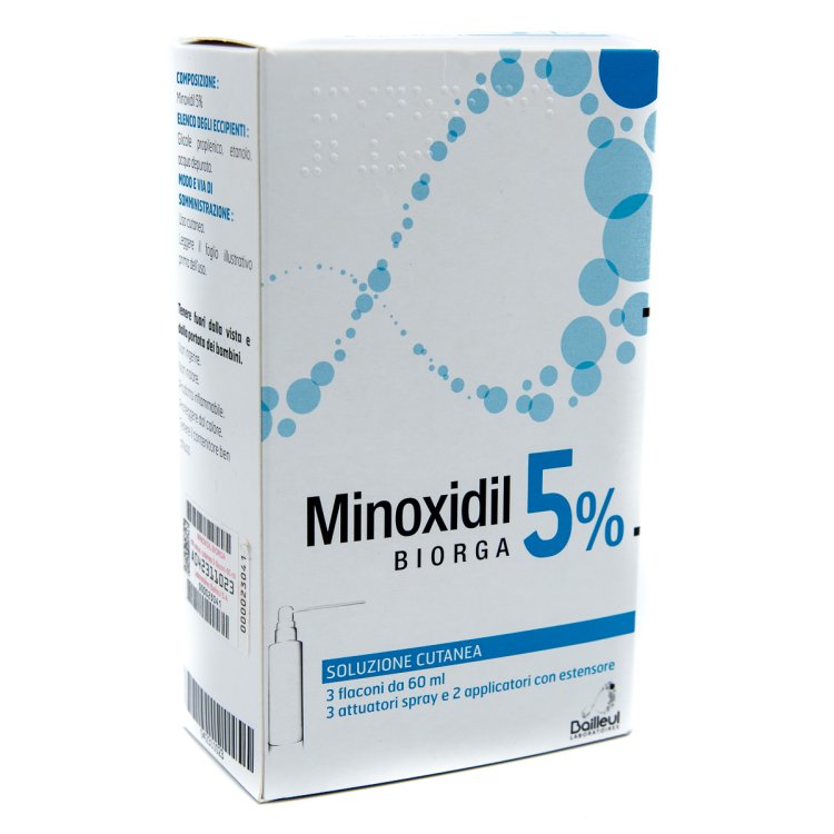 Minoxidil Biorga Soluzione Cutanea 5%  - Per il trattamento dell'alopecia - 3 Flaconi da 60 ml