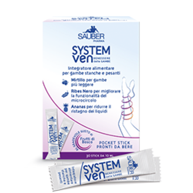 Sauber System Ven Pocket Stick - Integratore Alimentare per gambe stanche e pesanti - 30 Stick da 10 ml