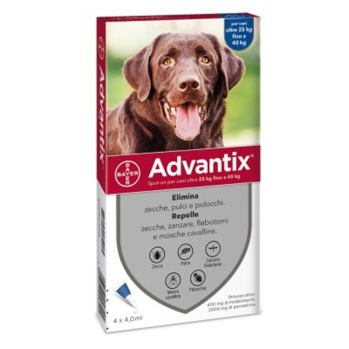 Advantix Spot-On per Cani da 25 a 40 Kg - Pipette antiparassitarie - 4 Pipette monodose da 4 ml 