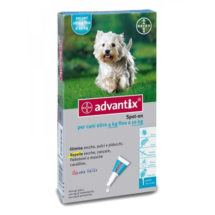 Advantix Spot-On per Cani da 4 a 10 Kg - Pipette antiparassitarie - 1 Pipetta monodose da 1 ml