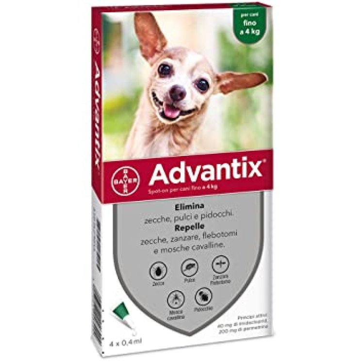 Advantix Spot-On per Cani fino a 4 Kg - Pipette antiparassitarie - 4 pipette monodose da 0,4 ml
