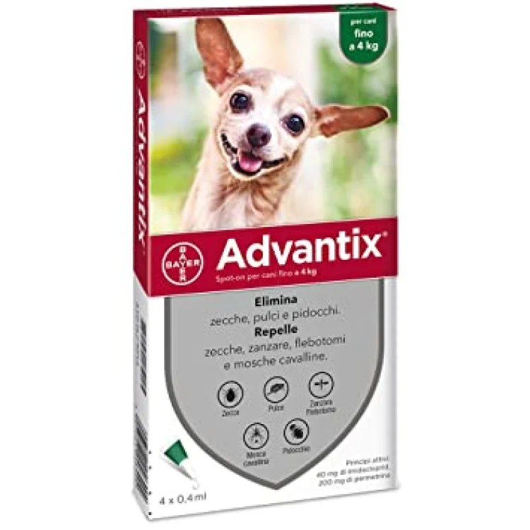 Advantix Spot-On per Cani fino a 4 Kg - Pipette antiparassitarie - 4 pipette monodose da 0,4 ml