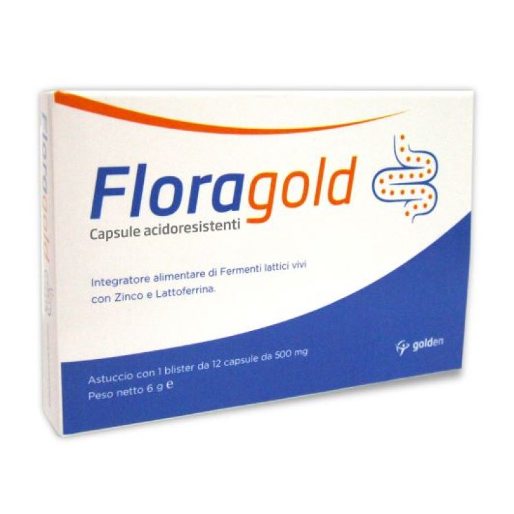 Floragold - Integratore per l'equilibrio della flora batterica intestinale - 12 capsule