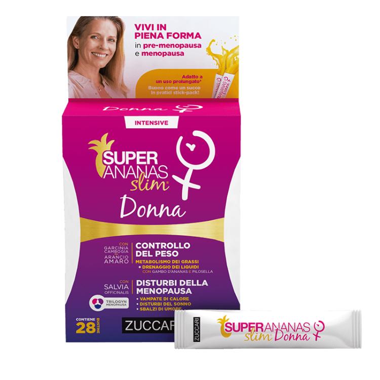 Super Ananas Slim Intensive Donna - Integratore drenante per il controllo del peso corporeo in menopausa - 28 sticks