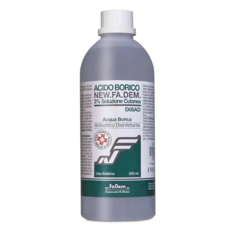 New.Fa.Dem Acido Borico 3% Soluzione Cutanea Antisettico per Ustioni 500ml