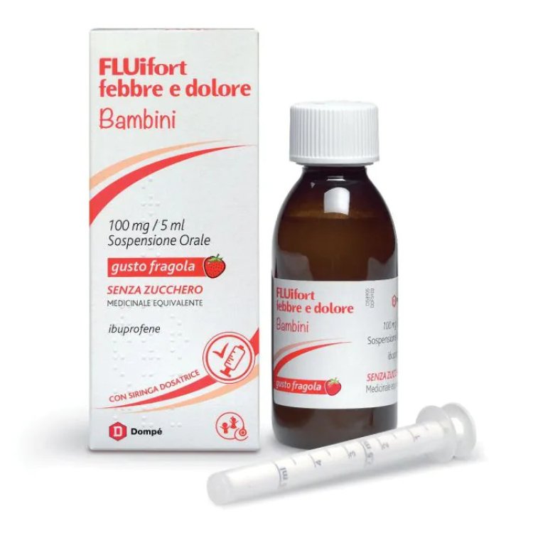 Fluifort Febbre e Dolore Bambini Sospensione Orale Ibuprofene Fragola Arancia