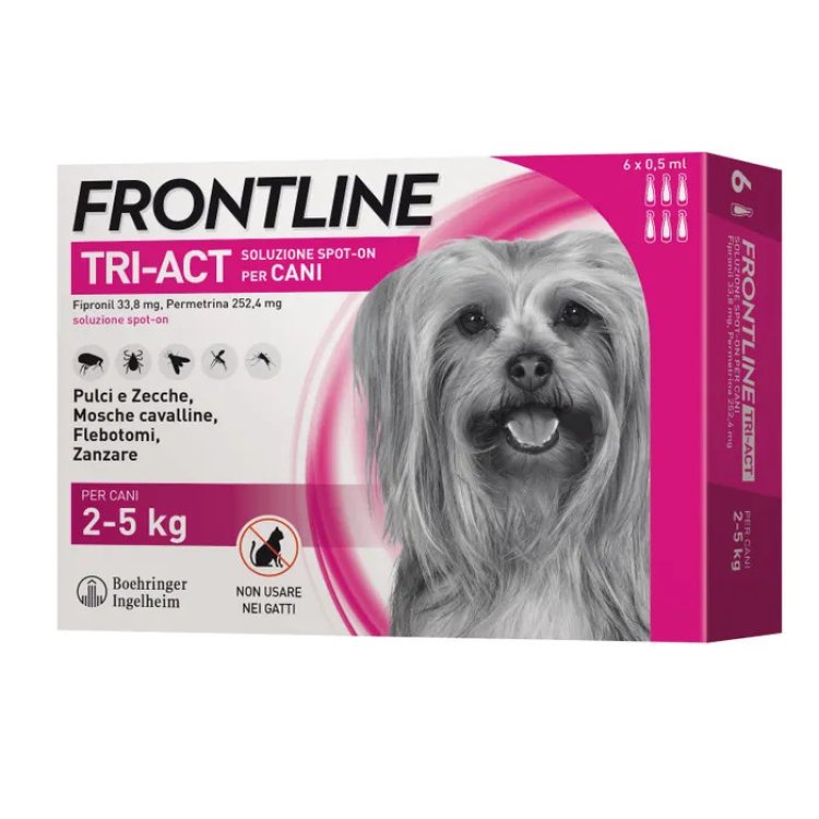 Frontline Tri-Act per Cani da 2 a 5 Kg - Pipette antiparassitarie Contro Parassiti Esterni E Insetti Volanti - 6 pipette monodose