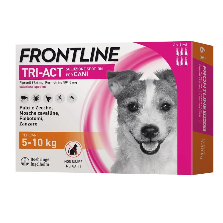 Frontline Tri-Act per Cani da 5 a 10 kg - Pipette antiparassitarie Contro Parassiti Esterni E Insetti Volanti - 6 Pipette Monodose
