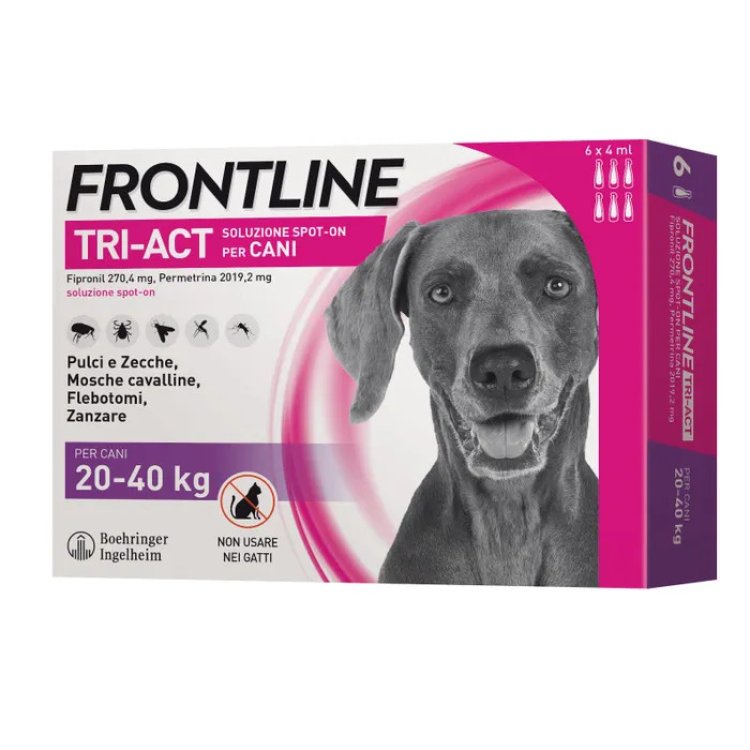 Frontline Tri-Act per Cani da 20 a 40 Kg - Pipette antiparassitarie Contro Parassiti Esterni E Insetti Volanti - 6 Pipette monodose