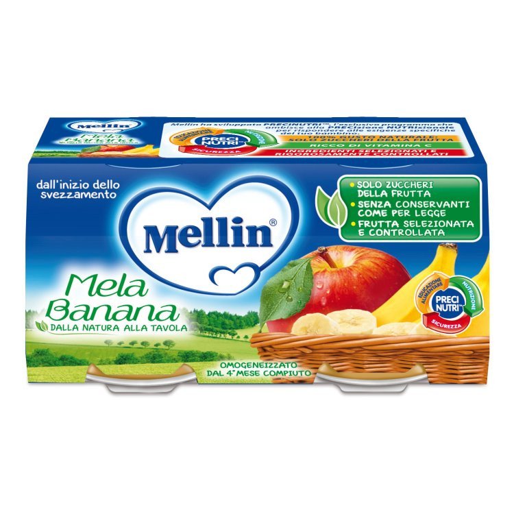 Mellin Omogeneizzato Mela e Banana Alimento Infanzia 2x100g