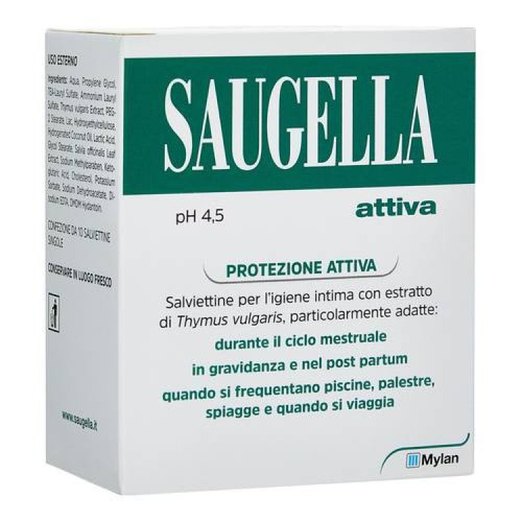 Saugella Attiva Salviettine Intime Detergenti con Timo - 10 Pezzi