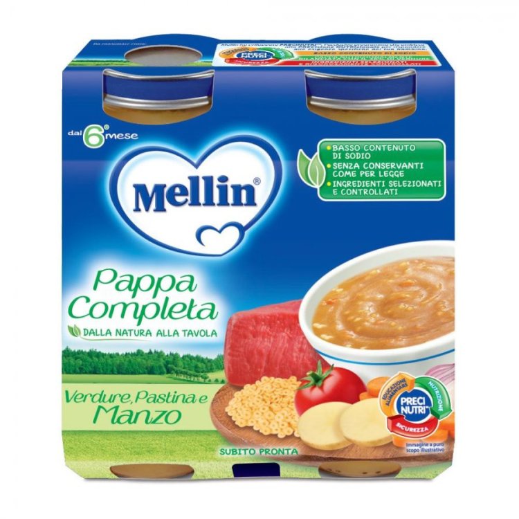 Mellin Pappa Completa Verdure Pastina e Manzo Dal 6&deg; Mese 2x250g