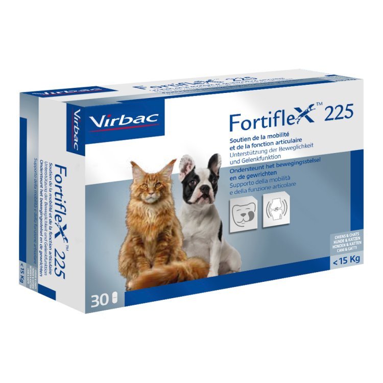 Virbac Fortiflex 225 Mangime Complementare per Cani e Gatti Supporto Articolare 30 Compresse