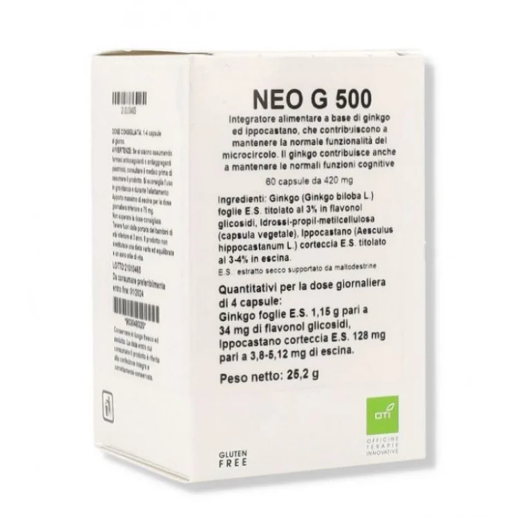 Oti Neo G 500 Integratore Microcircolo con Ginkgo e Ippocastano 60 Capsule