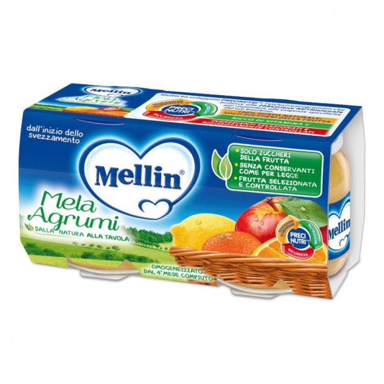 Mellin Omogeneizzato Mela e Agrumi Alimento Infanzia 2x100g