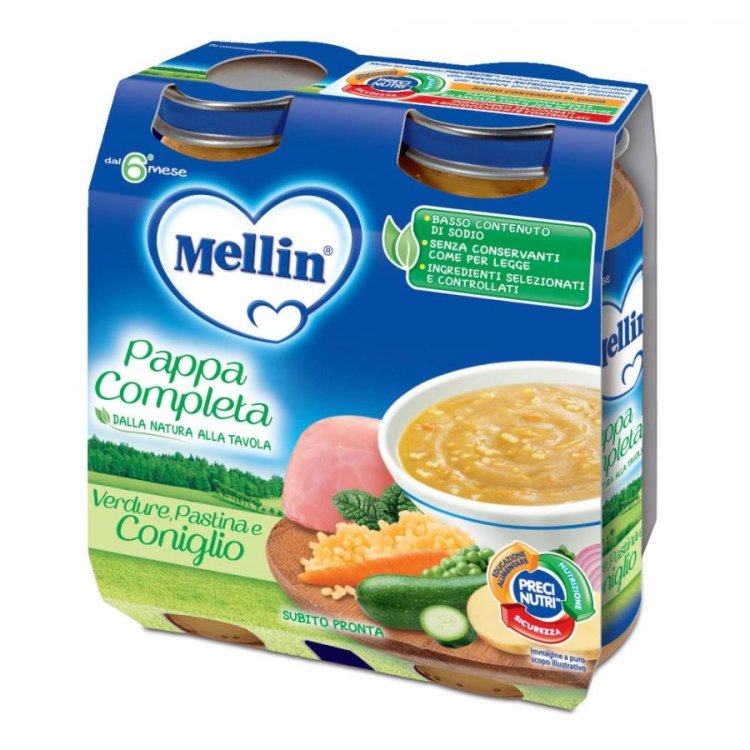 Mellin Pappa Completa Verdure, Pastina e Coniglio Dal 6&deg; Mese - 2x250g