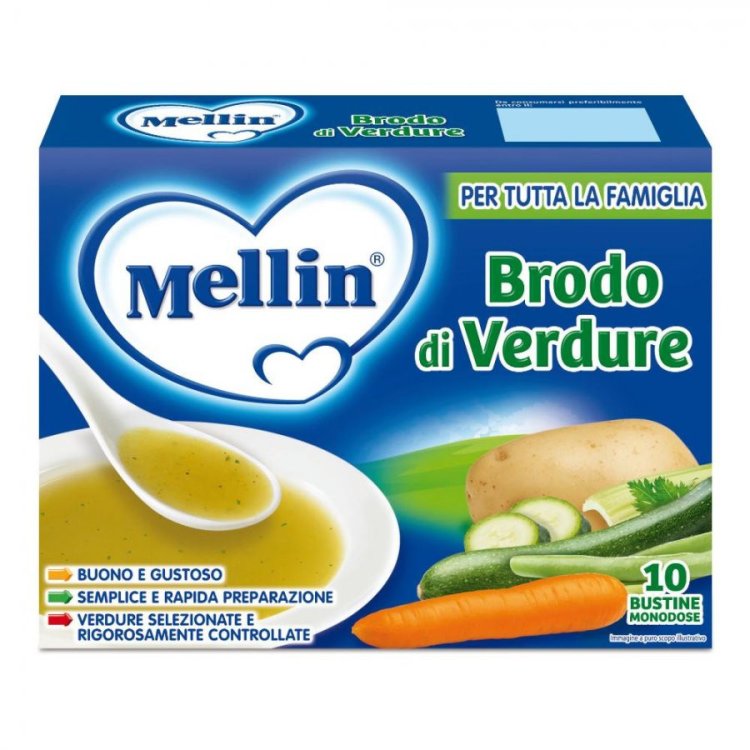 Mellin Brodo di Verdure In Bustine Per Bambini Senza Glutine 10x8g