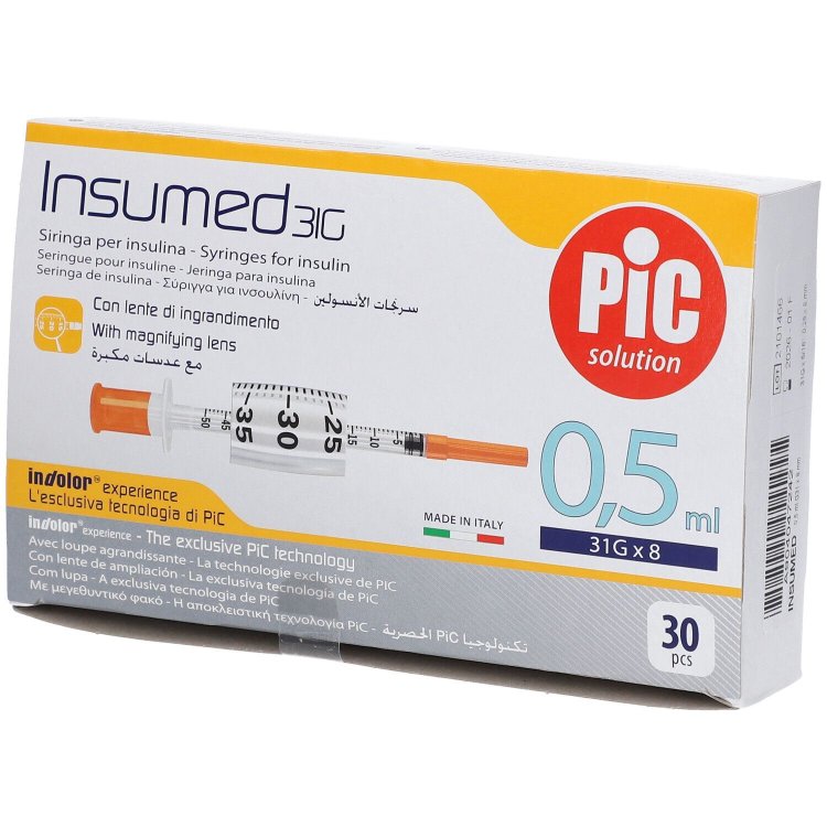 Pic Insumed Siringa Insulina 0,5 ml con Ago 31G 8 mm, 30 Pezzi