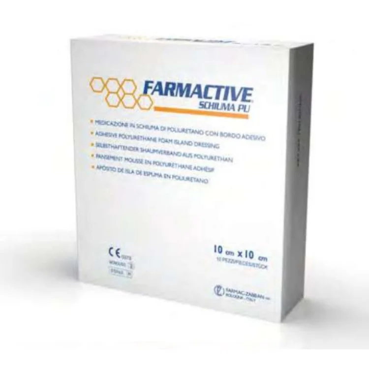 Meds Farmactive Schiuma Sterile Medicazione Poliuretano 10x10 cm, 10 Pezzi