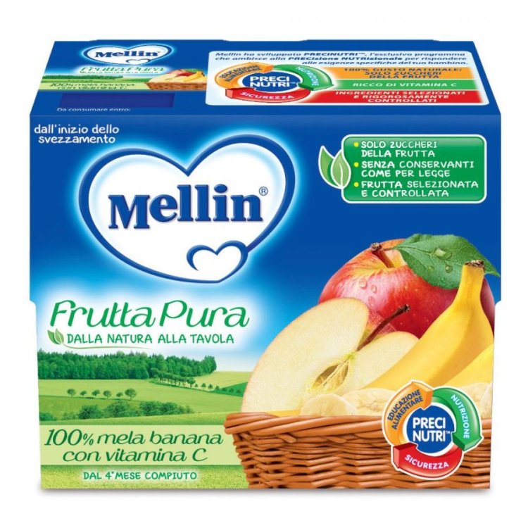 Mellin Fruttapura Mela Banana Merenda 100% Frutta 4x100g
