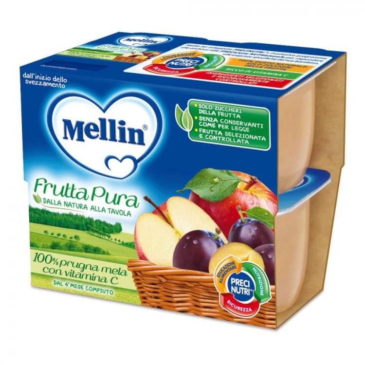 Mellin Frutta Pura Prugna e Mela Merenda per Bambini 4x100g