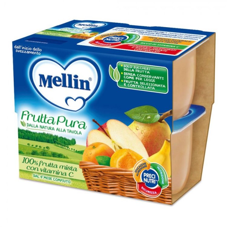 Mellin Frutta Pura Mista Merenda per Bambini 4x100g