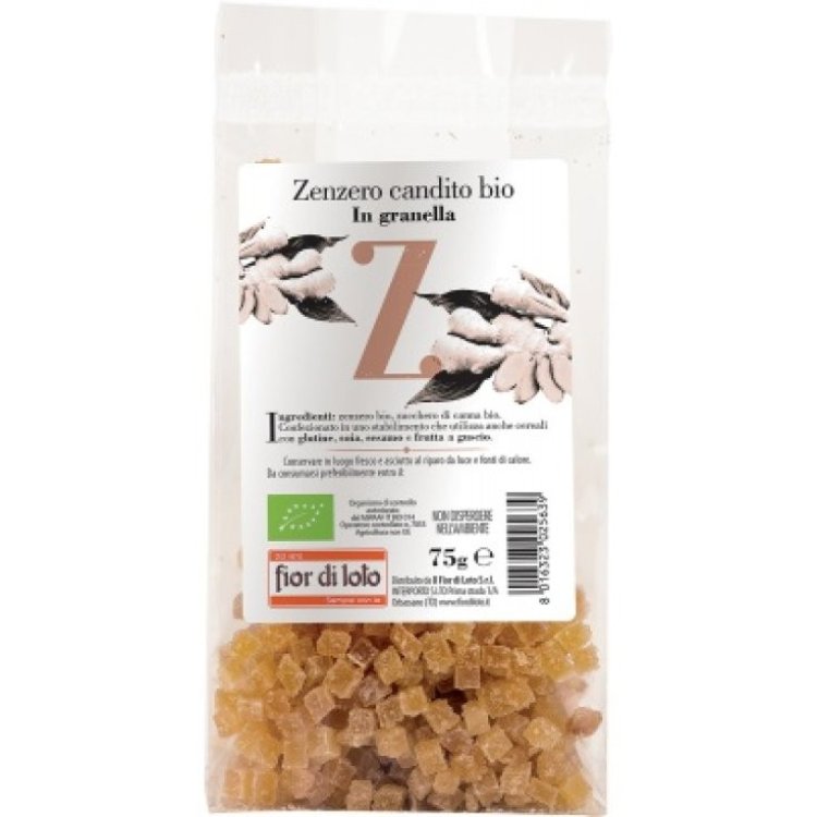 Fior Di Loto Zenzero Candito Biologico Snack Dolce e Speziato 75 g