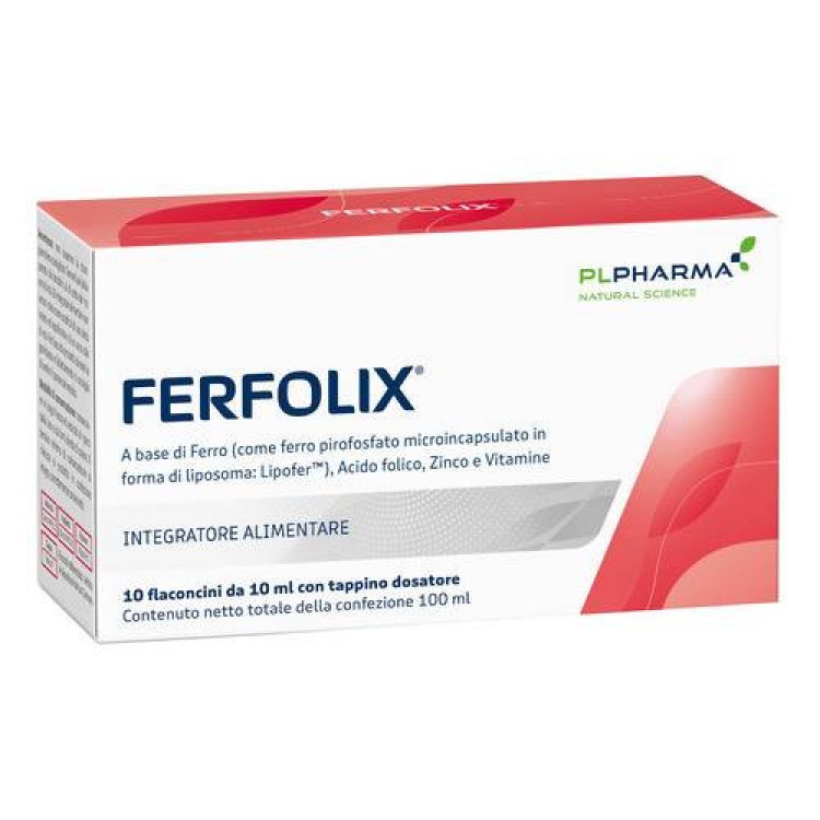 Ferfolix Integratore Alimentare Ferro, Acido Folico, Zinco e Vitamine, 10 Flaconcini