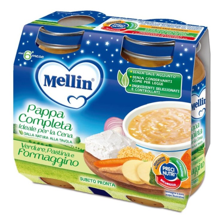 Mellin Cena Pastina Verdure e Formaggino 2 Vasetti da 200g