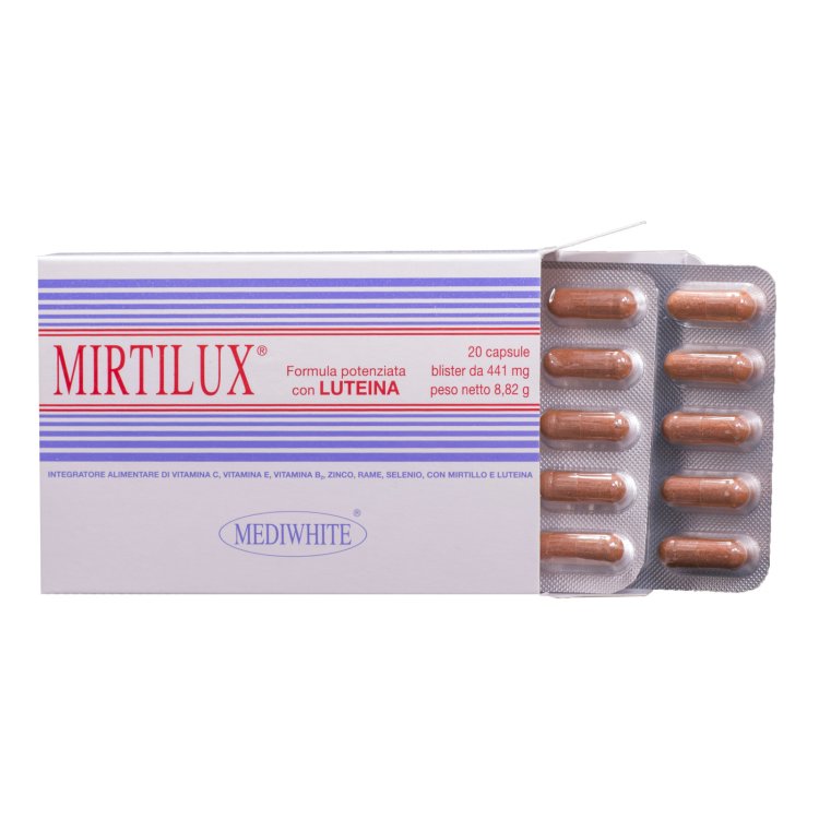 Mediwhite Mirtilux Integratore Alimentare Mirtillo e Luteina per la Vista - 20 Capsule