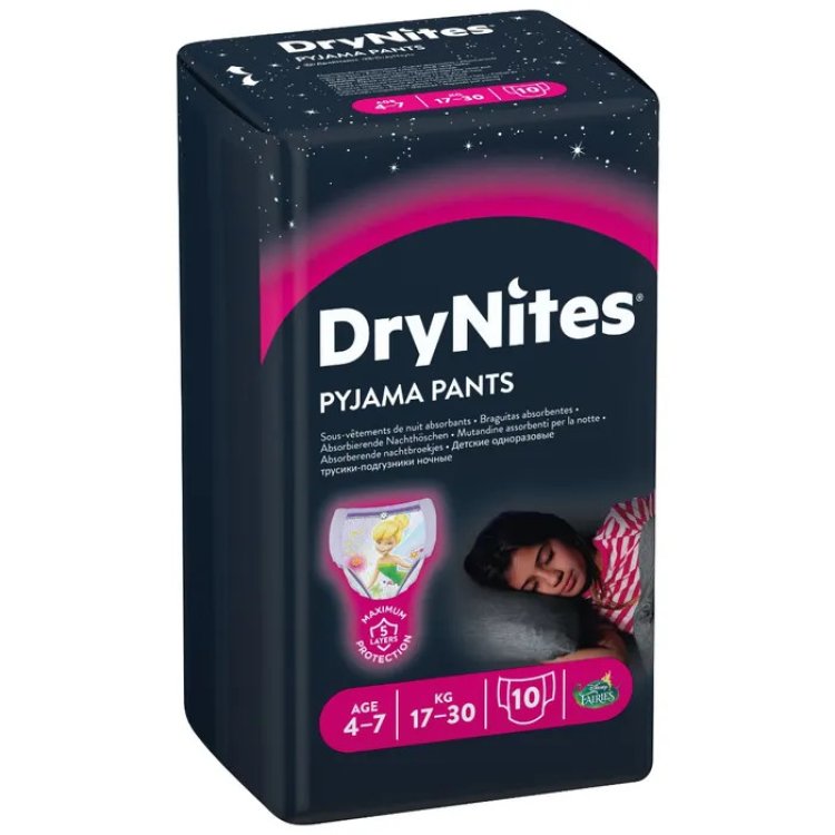 Huggies DryNites Mutandine Assorbenti Girl 4-7 Anni 10 Pezzi