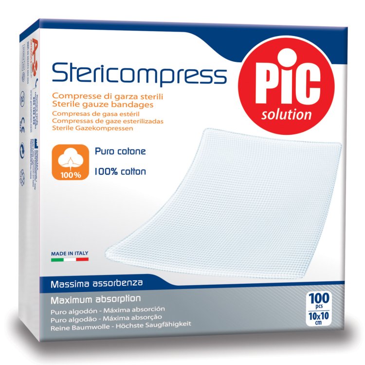 Pic Stericompress Garze Sterili 10x10 cm 100 Pezzi per Medicazione Domestica