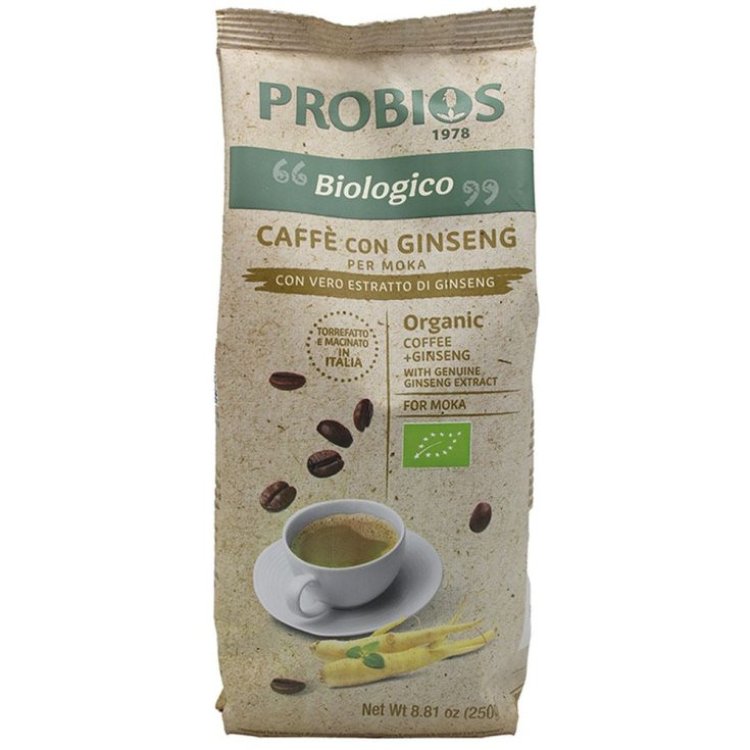 Probios Caff&egrave; Moka + Ginseng Biologico Energizzante Miscela di Montagna 250g