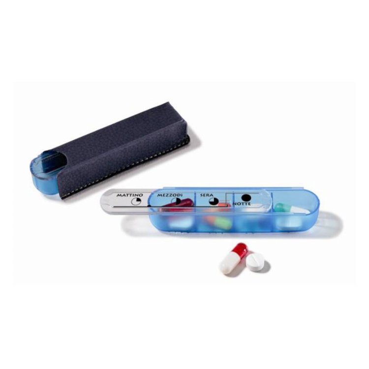 Pilbox Unit Portapillole Giornaliero 4 Scomparti con Astuccio Similpelle