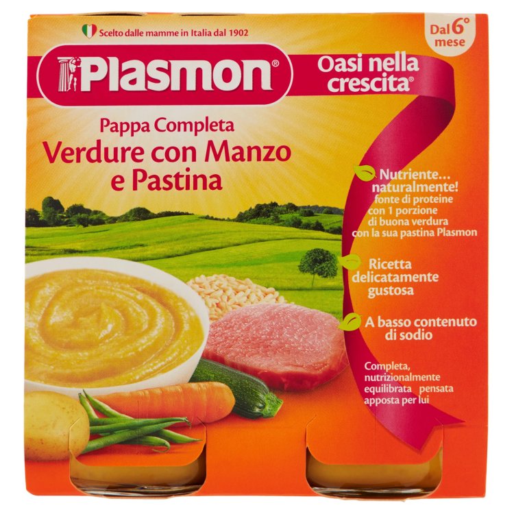Plasmon Pappa Completa Verdure Pastina Manzo 6+ Mesi Alimento Infanzia 2x190g