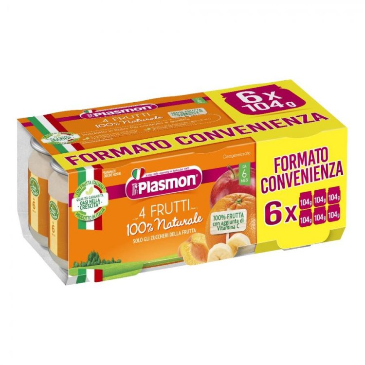 Plasmon Omogeneizzato 4 Frutti Mela Banana Albicocca Arancia Alimento Infanzia 6x104g