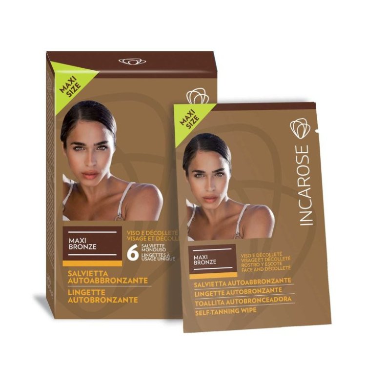 Incarose Maxi Bronze Salviette Autoabbronzanti Viso e D&eacute;collet&eacute; 6 Pezzi