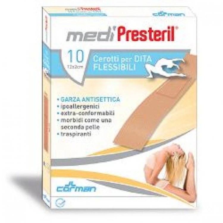 Medi Presteril Cerotti Dita Flessibili Antisettici 12x2cm per Medicazione - 10 Pezzi