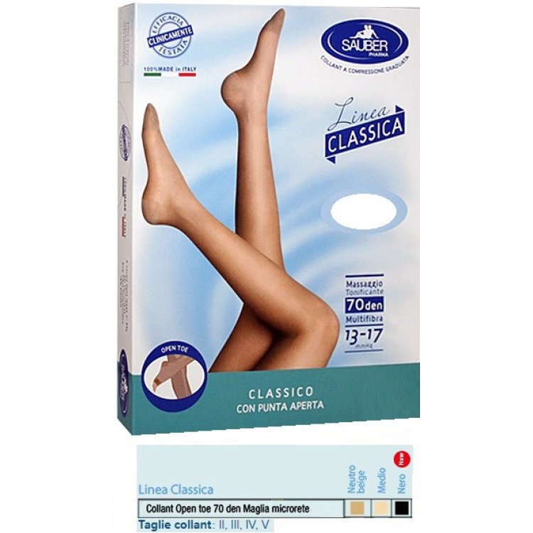 Sauber Linea Classica Collant 70 Den Punta Aperta Neutro Beige